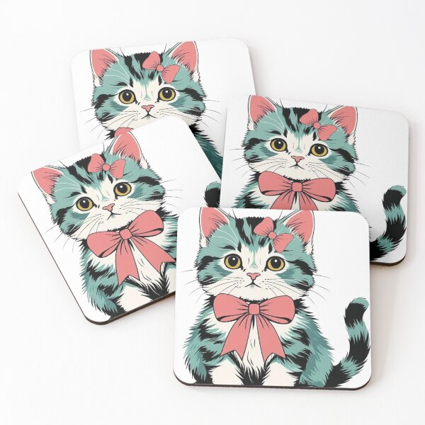 Item preview, Vintage Kitten Wearing Bow Stickers Design designed and sold by AKANKEDESIGN.