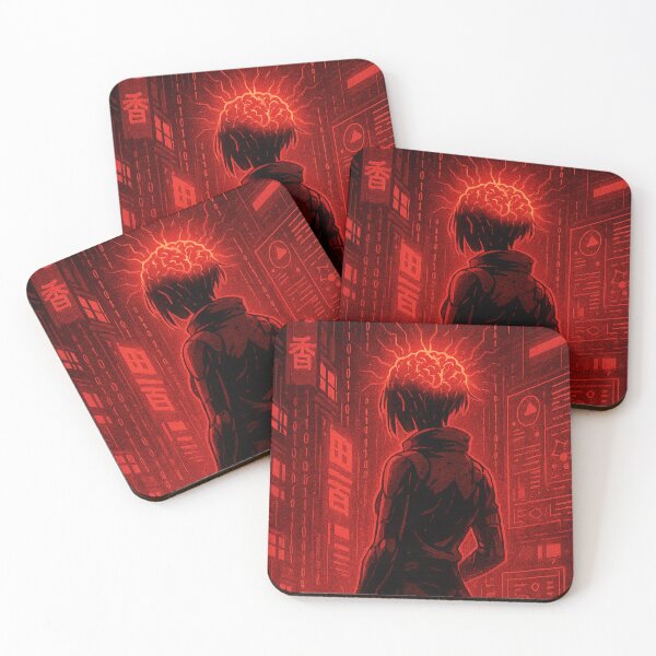 Item preview, Crimson Overload – Glitching Cyberpunk Character Under Neon Data Storm – Neo Tokyo Nights designed and sold by Domci.