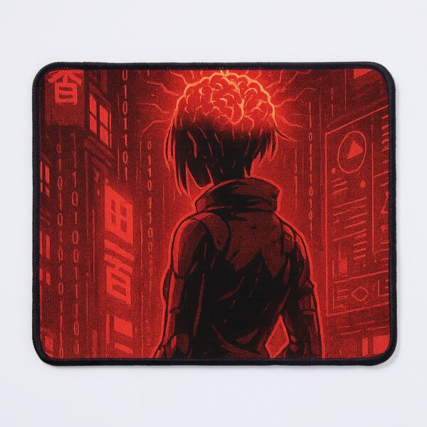 Item preview, Crimson Overload – Glitching Cyberpunk Character Under Neon Data Storm – Neo Tokyo Nights designed and sold by Domci.