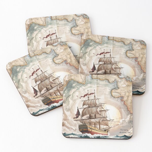 Item preview, Vintage Nautical Map with Historic Sailing Ship designed and sold by Shop9999.