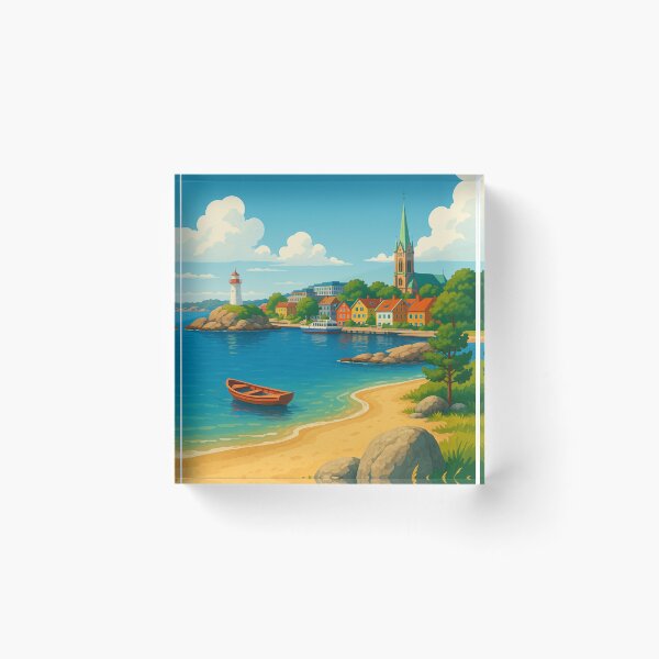 Item preview, Kristiansand Norway Lighthouse and Colorful Town designed and sold by Aryabek.