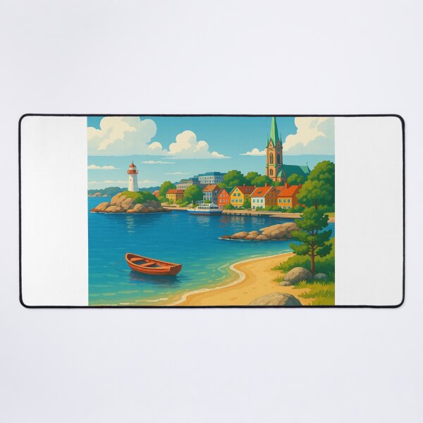 Item preview, Kristiansand Norway Lighthouse and Colorful Town designed and sold by Aryabek.