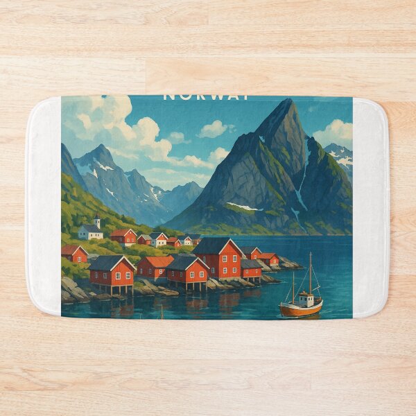 Item preview, Lofoten Islands Norway Fjord Village and Boats designed and sold by Places On Earth.