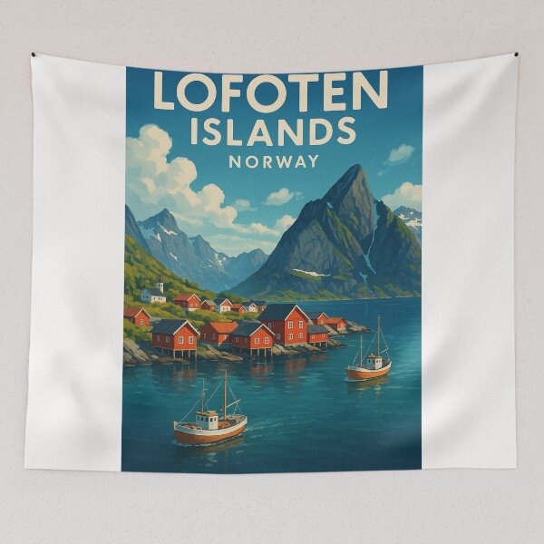 Item preview, Lofoten Islands Norway Fjord Village and Boats designed and sold by Places On Earth.