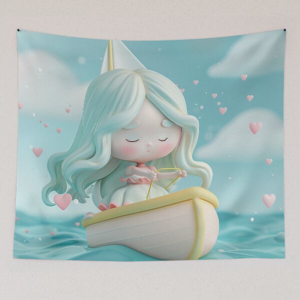 Item preview, Chibi Venus in Heart Boat – Calm Ocean Goddess of Love designed and sold by GoldenChiArt.