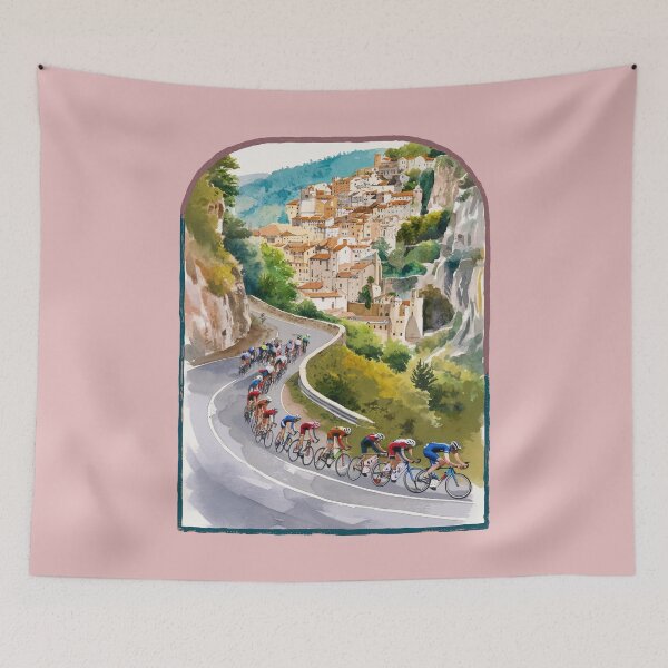 Item preview, Peloton. Vintage Inspired Road Cycling Poster with Mountain Stage, Bicycle Racing Illustration, Yellow Jersey, Retro Bike Race Gift for Cyclist. Pro Cycling Fan. designed and sold by bekksa.