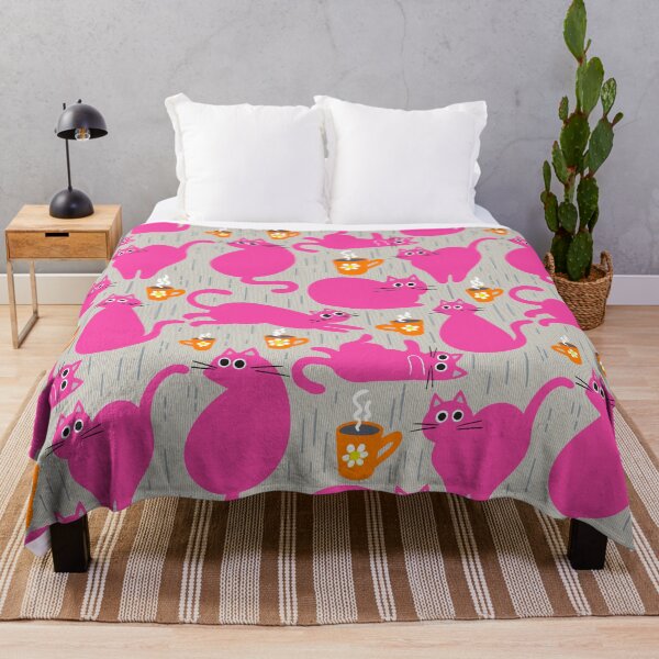 Item preview, Urban Coffee Cats – Neon pink on grey with orange accents designed and sold by colorofmagic.