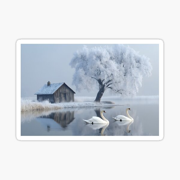 Item preview, Serene Winter Scene with Swans and Frosted Landscape designed and sold by Artessie.