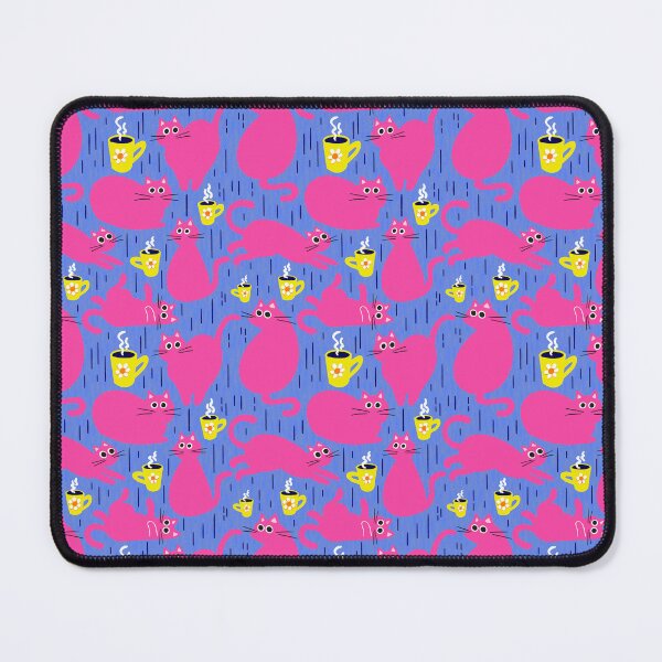 Item preview, Urban Coffee Cats – Neon pink on blue with yellow accents designed and sold by colorofmagic.