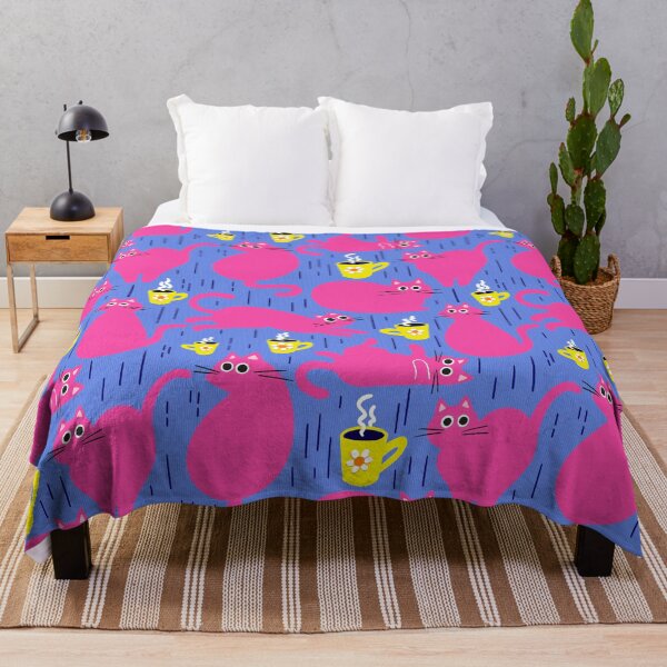 Item preview, Urban Coffee Cats – Neon pink on blue with yellow accents designed and sold by colorofmagic.