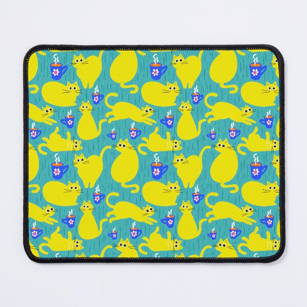 Item preview, Urban Coffee Cats – Citrus yellow on green with blue accents designed and sold by colorofmagic.