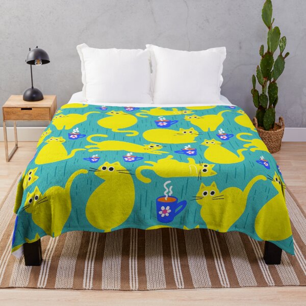 Item preview, Urban Coffee Cats – Citrus yellow on green with blue accents designed and sold by colorofmagic.