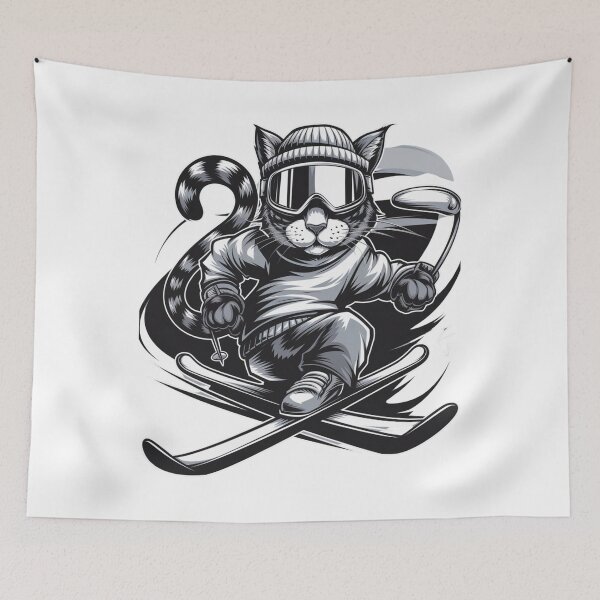 Item preview, Snow Cat – Cool Skiing Cat in Retro Style designed and sold by Qonli-Officjal.