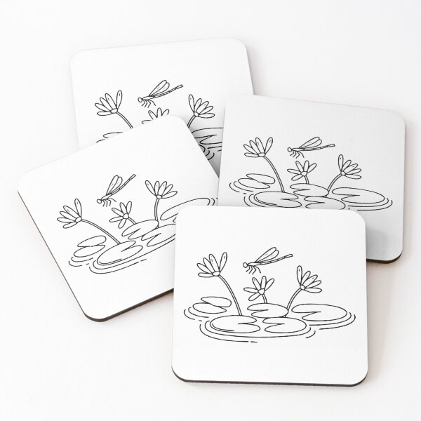 Item preview, Lily pads on a still pond, a dragonfly perched on one designed and sold by rasagamastore.