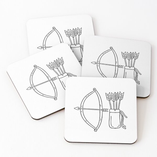 Item preview, A leather pouch holding arrows, with a bow resting beside it designed and sold by rasagamastore.