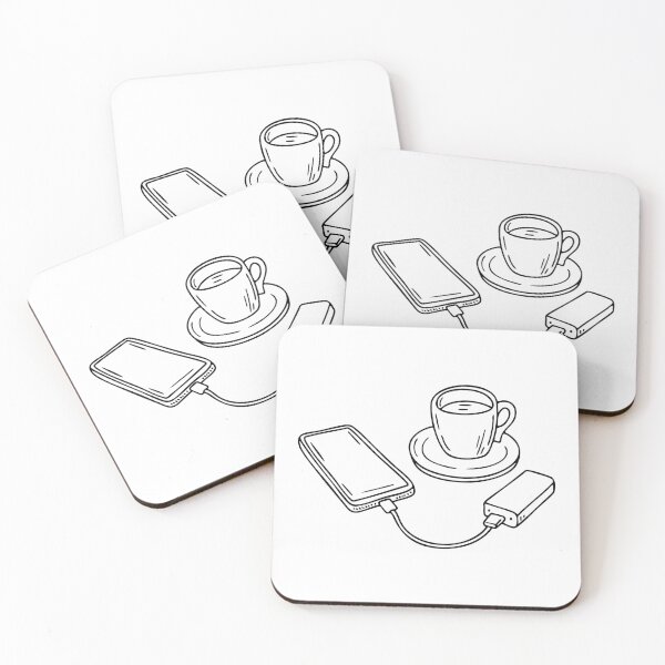 Item preview, A smartphone charging from a power bank on a table, a cup of coffee beside it designed and sold by rasagamastore.