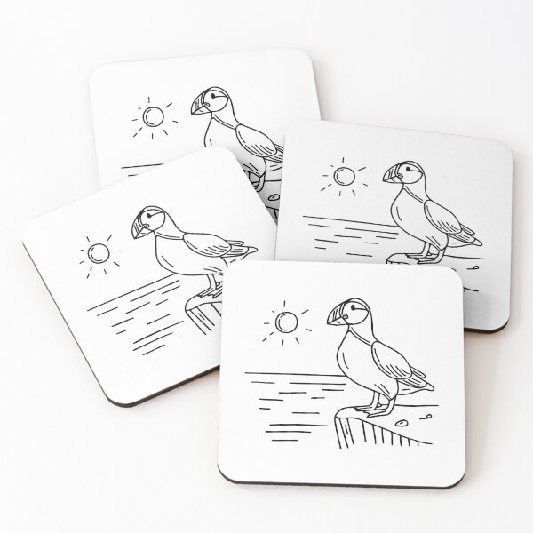Item preview, A puffin standing on a rocky cliff edge near the ocean designed and sold by rasagamastore.