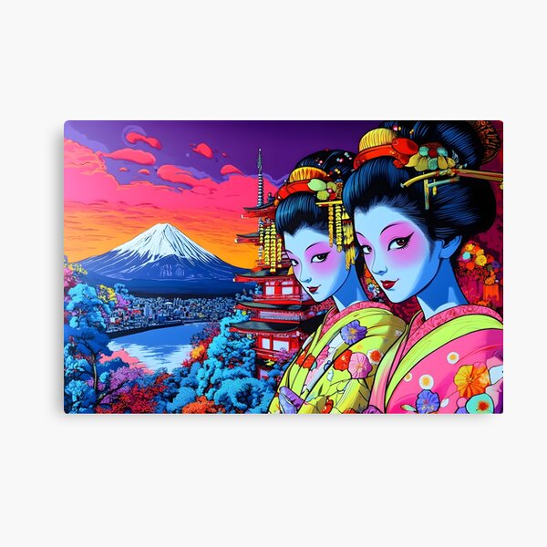 Item preview, Vibrant Geishas Against Mount Fuji's Backdrop designed and sold by Artessie.
