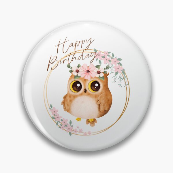 Aperçu de l'œuvre Hibou avec couronne de fleurs – Motif Joyeux anniversaire créée et vendue par CreativeLifeMe.