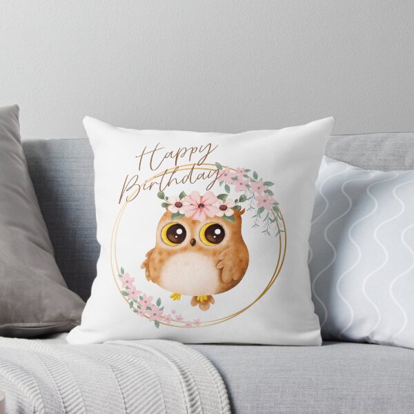 Aperçu de l'œuvre Hibou avec couronne de fleurs – Motif Joyeux anniversaire créée et vendue par CreativeLifeMe.