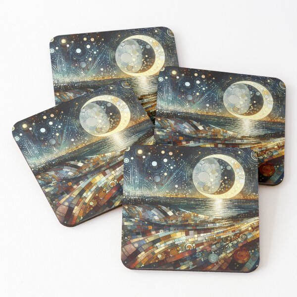 Item preview, Tides of the Celestial Sea | Dreamlike Moonrise Over a Mosaic Ocean designed and sold by Stoneflower-Art.