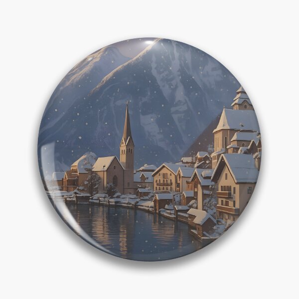 Item preview, Hallstatt Austria Art Deco Twilight Lake Scene in Winter Alps designed and sold by Cosmopolis.