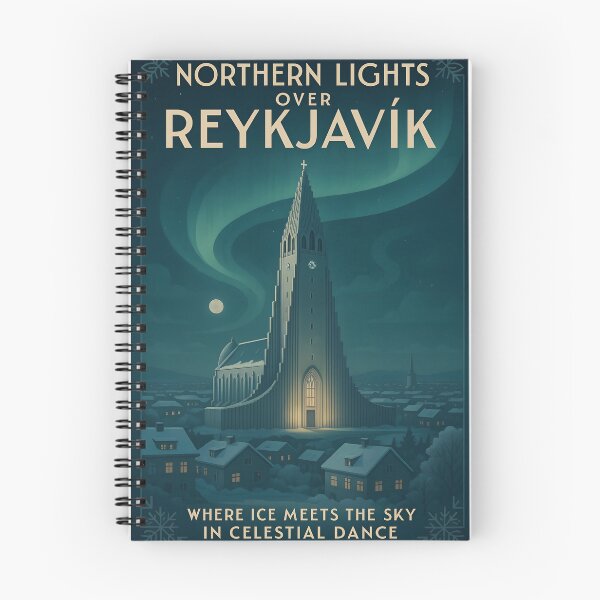 Artikelvorschau, Art Deco Reykjavík Island Nachtszene mit Nordlichtern entworfen und verkauft von Cosmopolis.