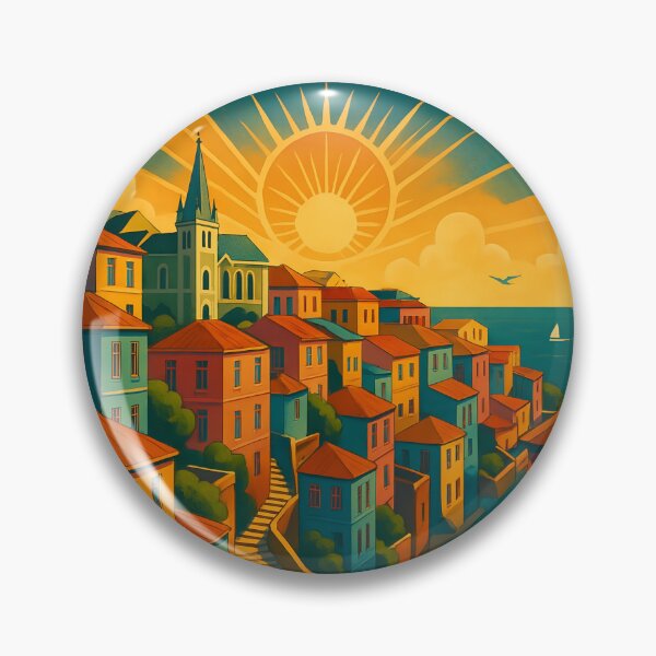 Item preview, Art Deco Valparaíso Chile – Cerro Alegre Coastal Travel Scene designed and sold by Cosmopolis.