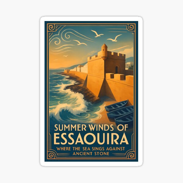 Item preview, Essaouira Morocco Coastal Ramparts in Vintage Art Deco Style designed and sold by Cosmopolis.