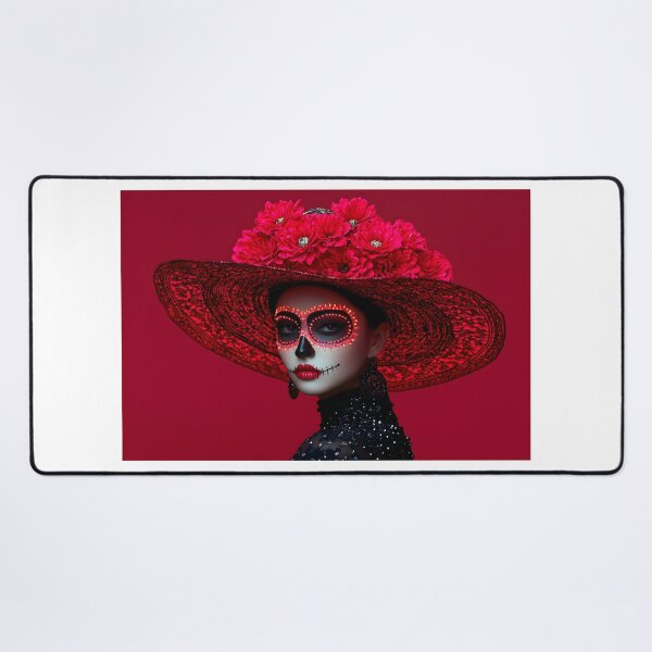 Item preview, Vibrant Sugar Skull With Red Floral Hat Artistry designed and sold by Artessie.
