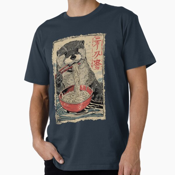 Item preview, Camiseta con fideos ramen de nutria: arte culinario japonés kawaii designed and sold by Gaviani Desing Studio.