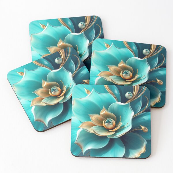Item preview, Elegant Turquoise & Gold Floral Artwork designed and sold by MiraLumeStudio.