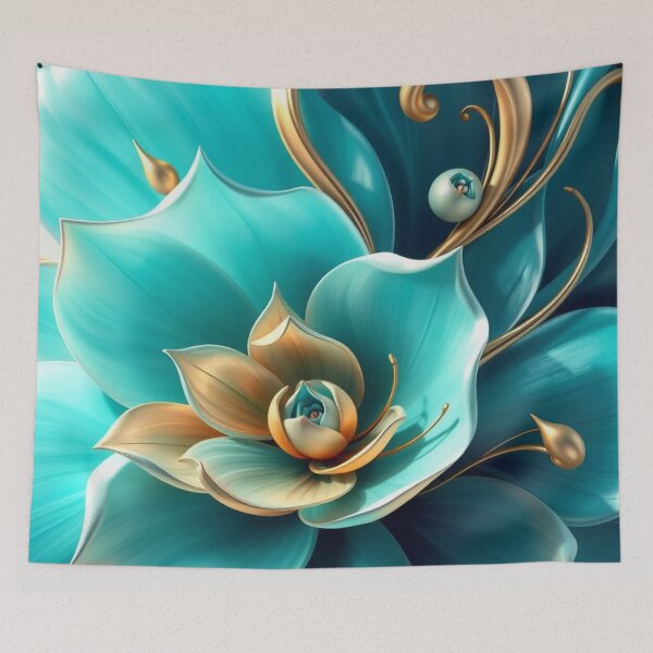 Item preview, Elegant Turquoise & Gold Floral Artwork designed and sold by MiraLumeStudio.