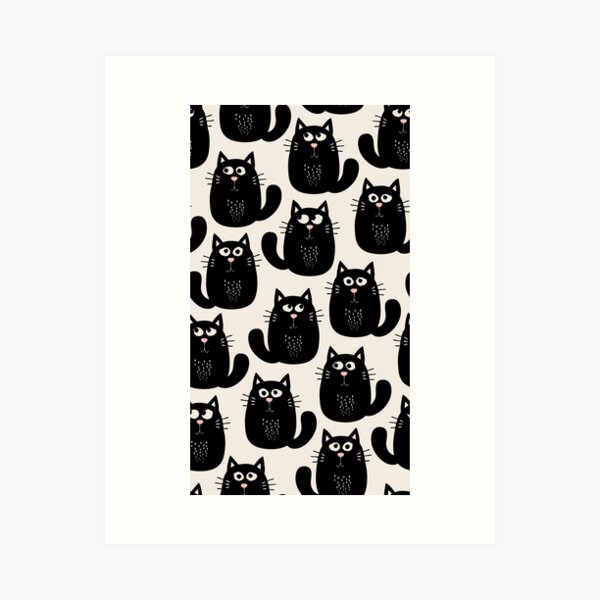 Item preview, Lindos gatos negros malhumorados en blanco y negro designed and sold by EliveraDesigns.