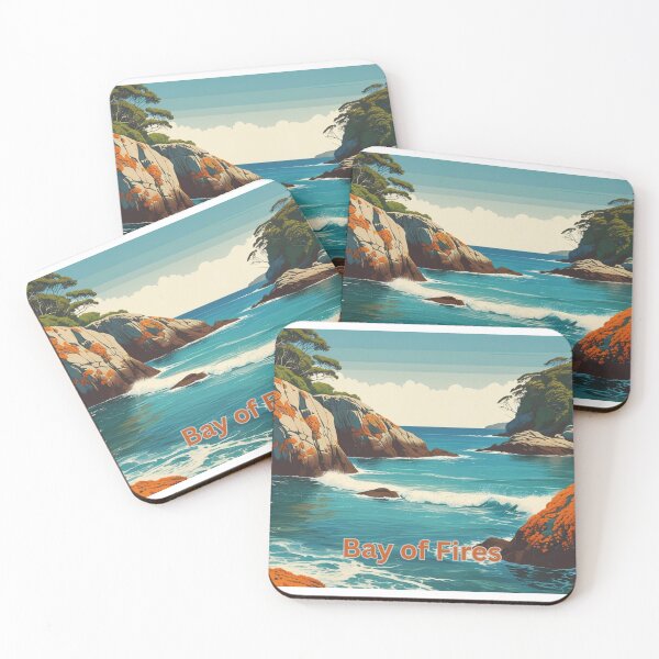 Item preview, Bay of Fires, Tasmania – Retro Coastal Art with Rocks and Orange Vegetation designed and sold by StormArte.