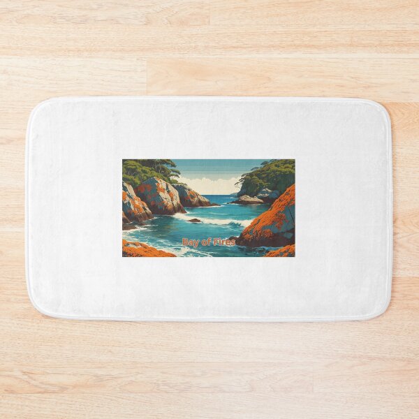 Item preview, Bay of Fires, Tasmania – Retro Coastal Art with Rocks and Orange Vegetation designed and sold by StormArte.
