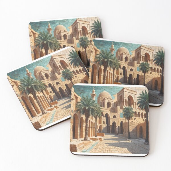 Item preview, Madaba, Jordan – Illustration of an Ancient City with Muslim Inspiration and Oriental Mosaic designed and sold by StormArte.