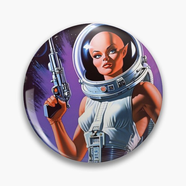 Item preview, Female space Alien action hero figure illustration 50s style art designed and sold by Vintage Designs +.