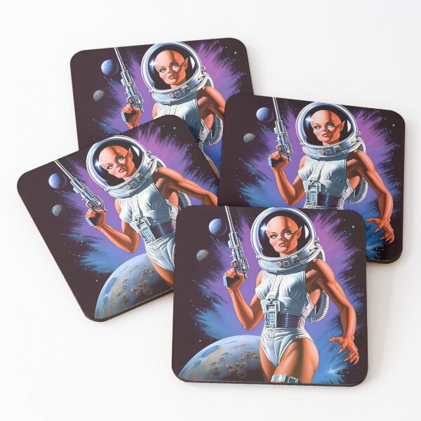 Item preview, Female space Alien action hero figure illustration 50s style art designed and sold by Vintage Designs +.