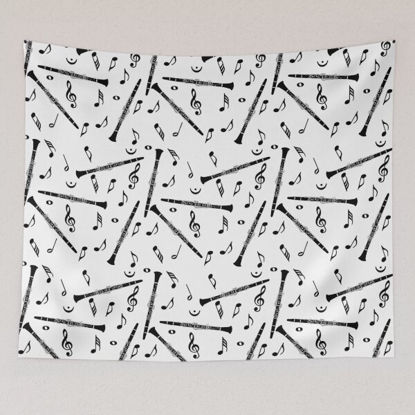 Item preview, Black Clarinet Music Note Pattern designed and sold by BartholGraphics.