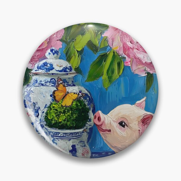 Item preview, Preppy piglet, peonies and butterfly  designed and sold by SophieClimaArt.