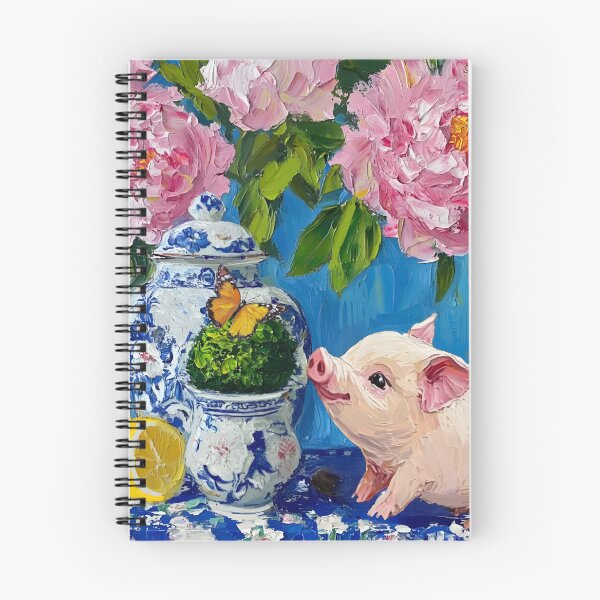 Item preview, Preppy piglet, peonies and butterfly  designed and sold by SophieClimaArt.
