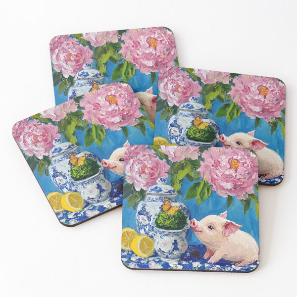 Item preview, Preppy piglet, peonies and butterfly  designed and sold by SophieClimaArt.