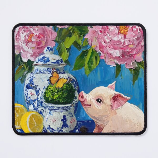 Item preview, Preppy piglet, peonies and butterfly designed and sold by SophieClimaArt.