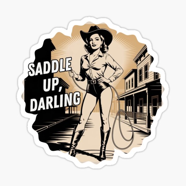 Item preview, Retro Cowgirl Art – Saddle Up Darling Western Pinup Design designed and sold by Redjakkal.