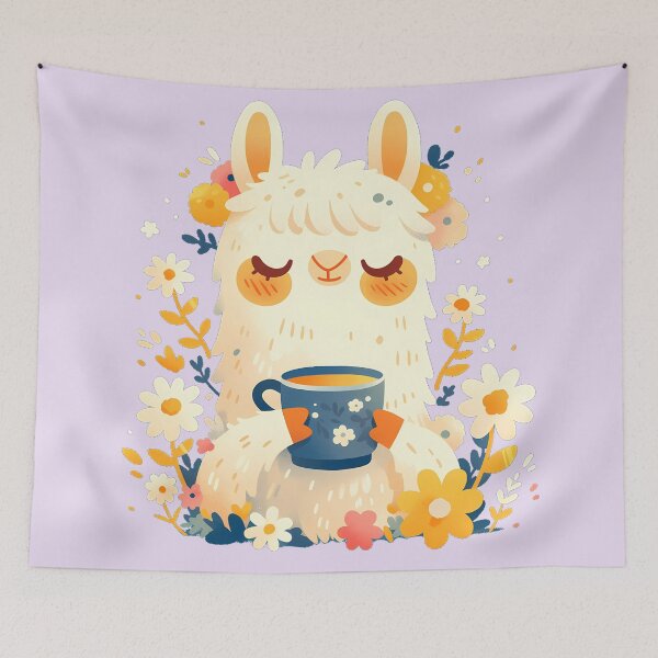 Item preview, Happy Llama drinking tea designed and sold by WoollenLlama.