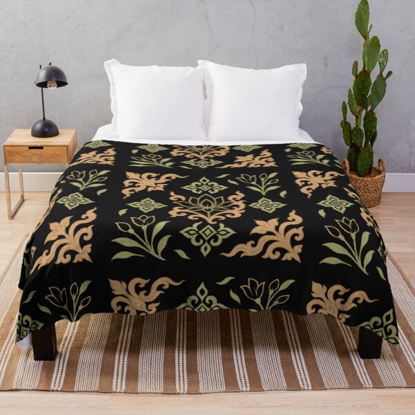 Item preview, Thai Pattern Elegance – Gold & Green on Black Traditional Motif designed and sold by konthai.familyart.