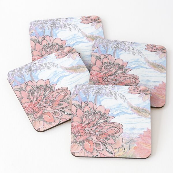 Item preview, Dreamy dahlia fantasy landscape with ants, lone hiker, bird designed and sold by MiFree.