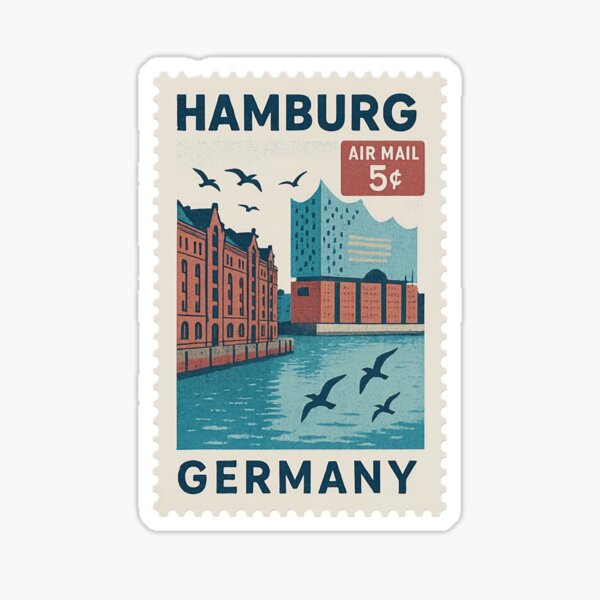 Item preview, Vintage Stamp of Hamburg Germany Design | Retro European Travel Graphic | Old-World City Postmark Art | Historic Architecture Typography | Classic German Heritage Style designed and sold by PaintedPixels01.