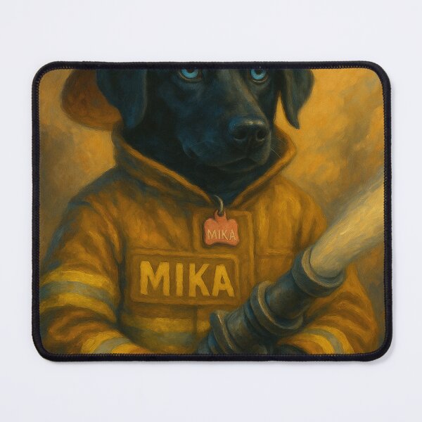 Item preview, Mika the Firefighter Dog – Heroic Oil Painting designed and sold by Wag & Whimsy.